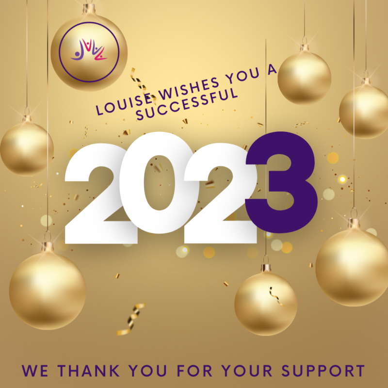 Gold image with gold baubles with the text Happy new year 2023. Thank you for your support.