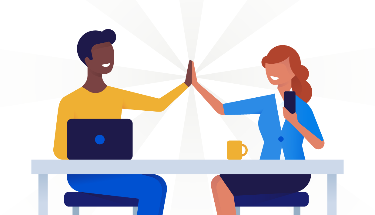 Image of two animated people giving each other a high five symbolising teamwork