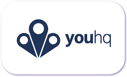 A white rectangle with rounded corner containing the youhq logo, for use on the partner carousel