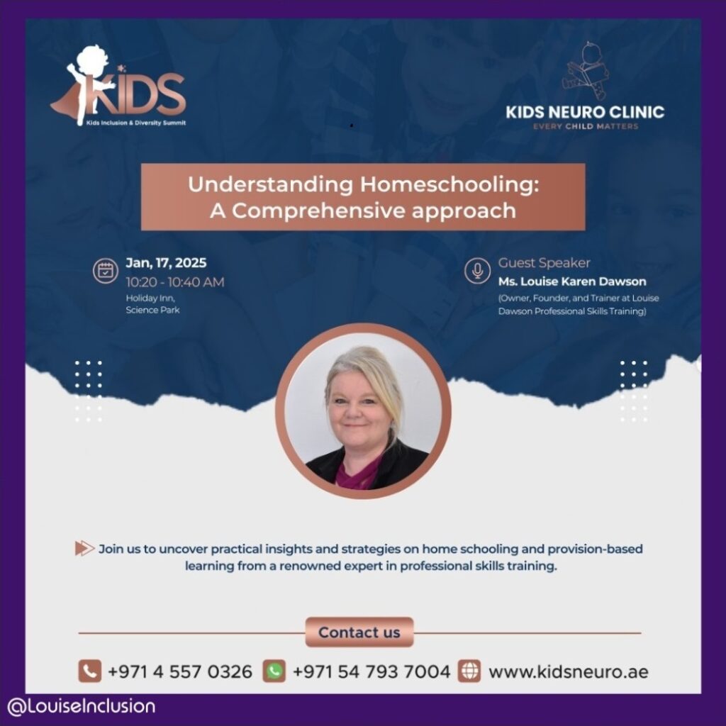 An advert showing details of Louise's speaking slot at the KIDS Inclusion and Diversity Summit on 17th January 2025, organised by KIDS NEURO CLIINIC