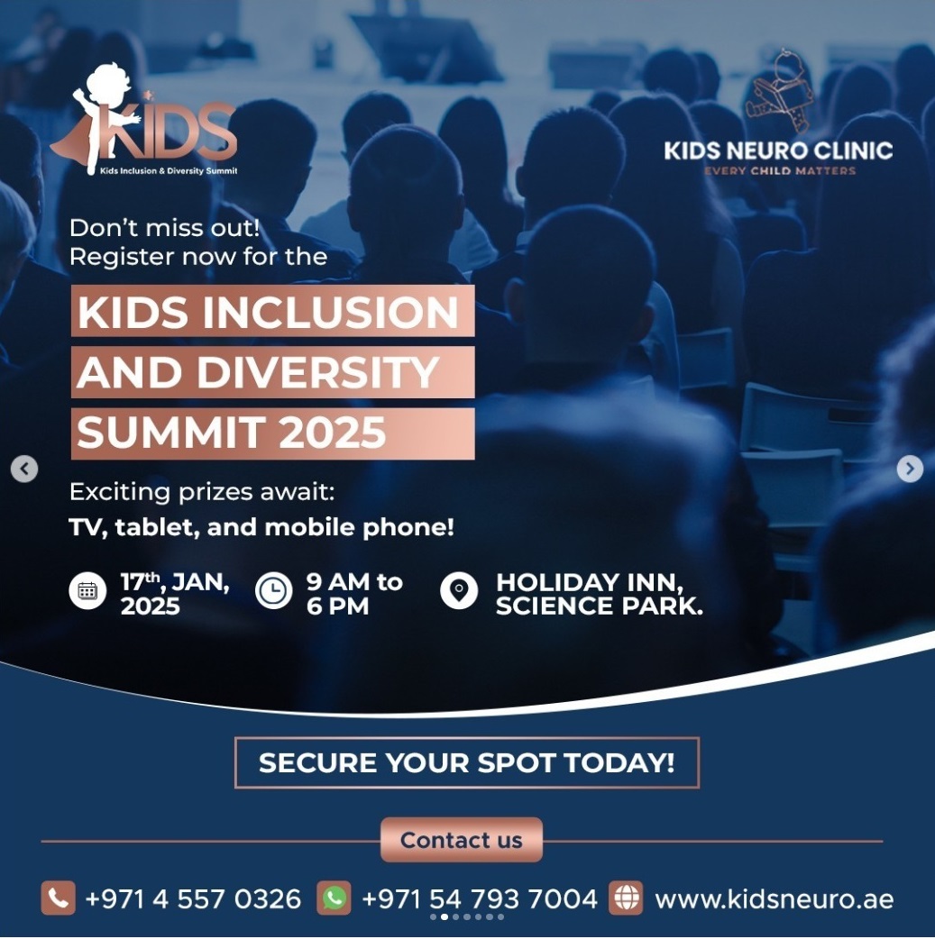 An advert showing details of the KIDS Inclusion and Diversity Summit on 17th January 2025, organised by KIDS NEURO CLIINIC