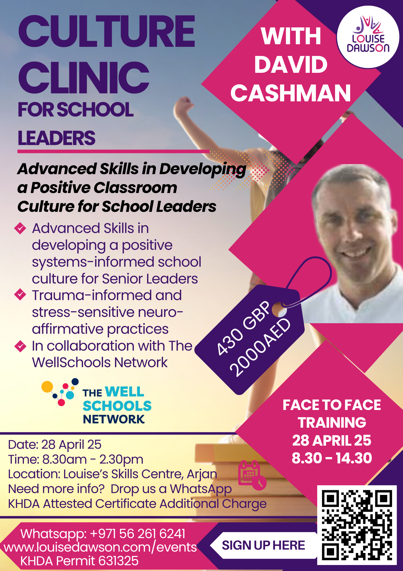 An image showing details of the session for Advanced Skills in Developing a Positive Classroom Culture for School Leaders run by David Cashman of The WellSchools Network