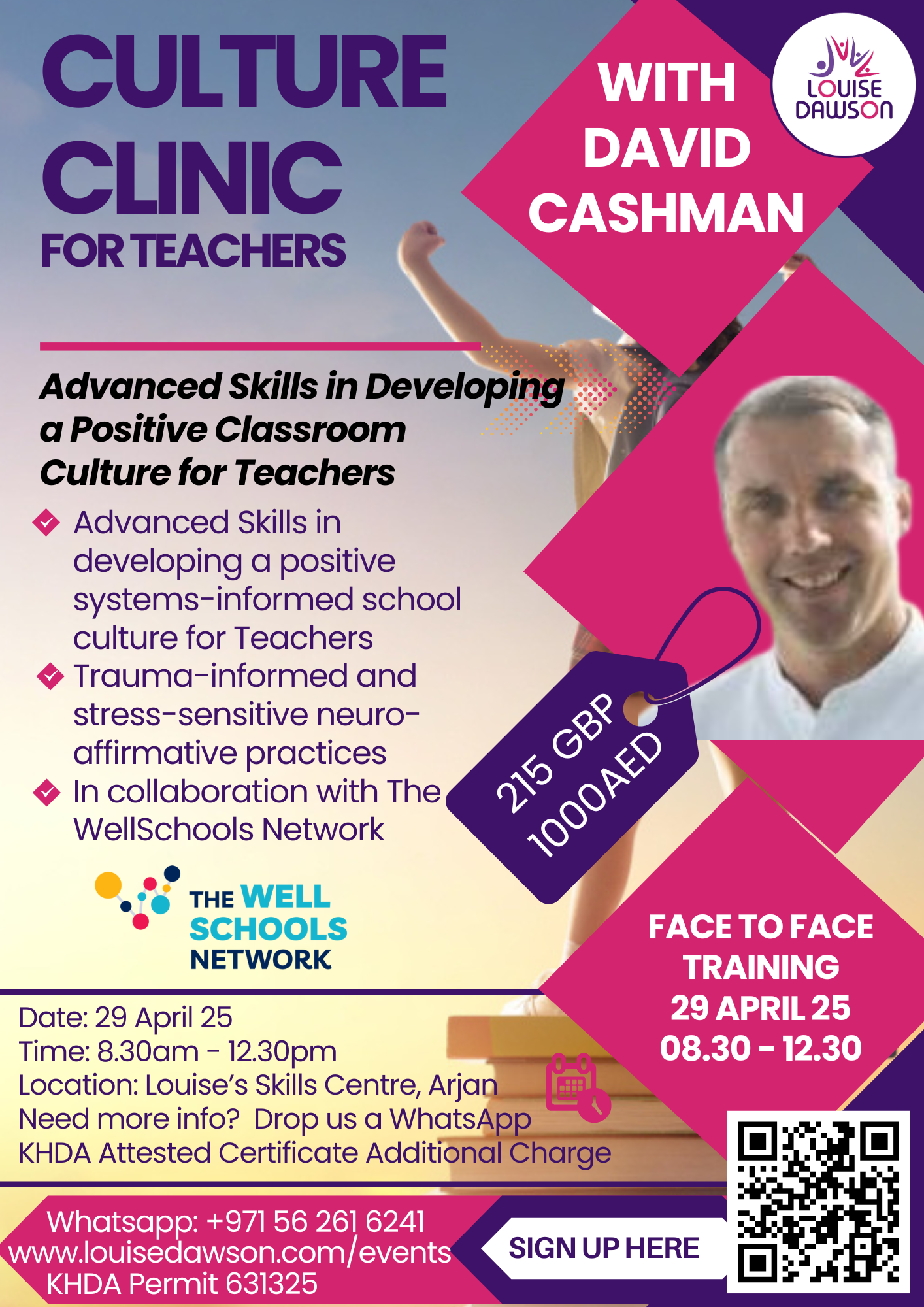 An image showing details of the session for Advanced Skills in Developing a Positive Classroom Culture for Teachers run by David Cashman of The WellSchools Network