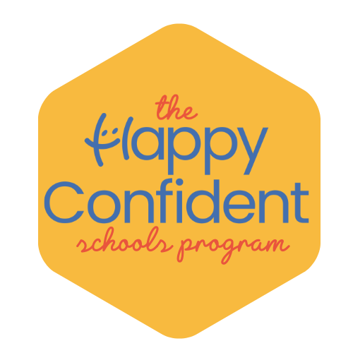 The logo of the Happy Confident Company - a yellow hexagon containing the company name.