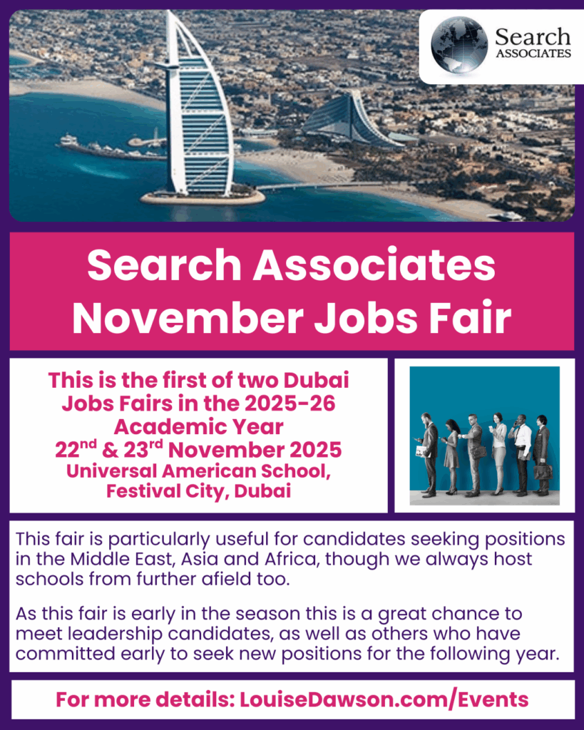 An image providing details of the Search Associates Careers Fair in Dubai on 22 & 23 November 2025. Full details are in the events listing.