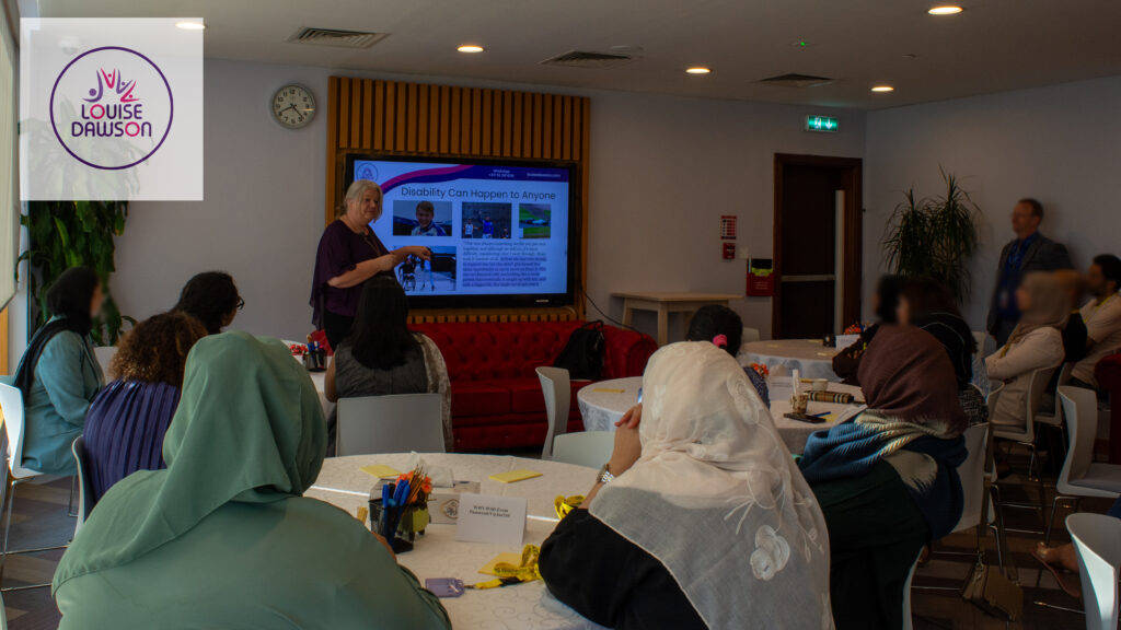 A view of the audience of parents at GEMS Winchester School Dubai, listening to Louise Dawson's talk on special educational needs and inclusion.
