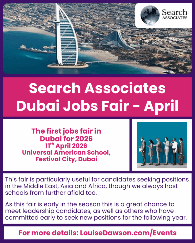 An image providing details of the Search Associates Careers Fair in Dubai on Saturday 11 April 2026 Full details are in the events listing.