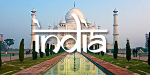 A picture of the Taj Mahal with the name of the country - India- across the image