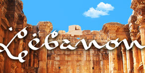 A representative picture of Lebanon with the name of the country across the image