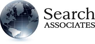 The Search Associates logo - a blue and grey globe with the words "Search Associates" above each other to the right of the globe
