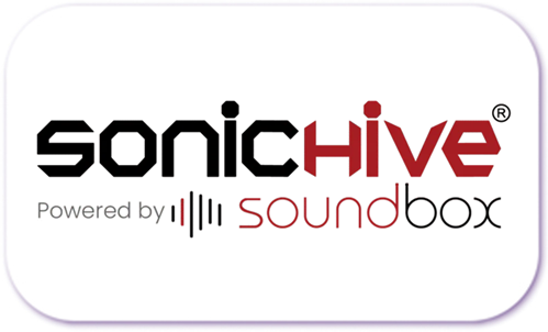 A standardised image for one of Louise Dawson's Partner companies - the company logo within a white rectangle with rounded corner for use on Louise's homepage. Sonichive powered by Soundbox, Dubai.