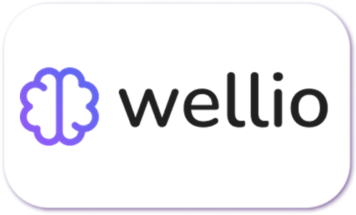 A standardised image for one of Louise Dawson's Partner companies - the company logo within a white rectangle with rounded corners for use on Louise's homepage. Wellio wellbeing solutions for schools.