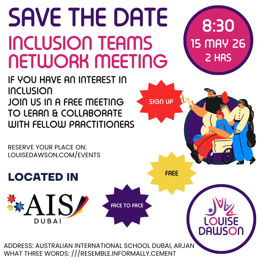 An image showing summary details of a free face-to-face meeting for Inclusion Leads in Dubai on Friday 15 May. Full details are in the event listing.