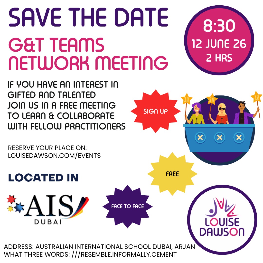 An image showing summary details of a free face-to-face meeting for Gifted & Talented leads in Dubai on Friday 12 June. Full details are in the event listing.