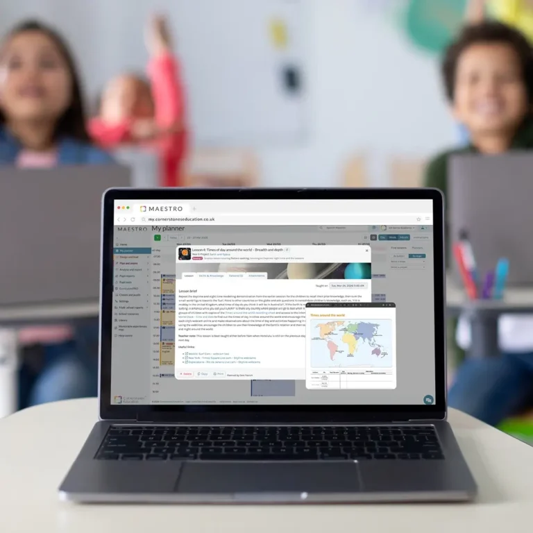 An image showing the Cornerstones International platform on a laptop.