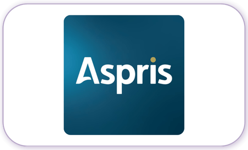A standardised image for one of Louise Dawson's Partner companies - the company logo within a white rectangle with rounded corner for use on Louise's homepage. Aspris.