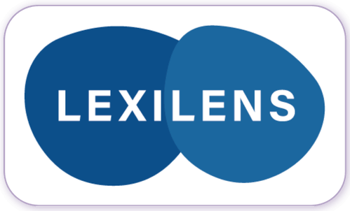 A standardised image for one of Louise Dawson's Partner companies - the company logo within a white rectangle with rounded corner for use on Louise's homepage. Lexilens dyslexia glasses