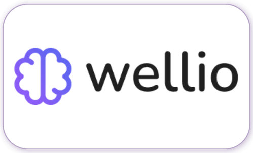 A standardised image for one of Louise Dawson's Partner companies - the company logo within a white rectangle with rounded corners for use on Louise's homepage. Wellio wellbeing solutions for schools.