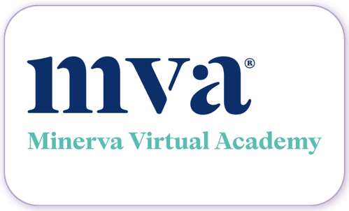 A standardised image for one of Louise Dawson's Partner companies - the company logo within a white rectangle with rounded corner for use on Louise's homepage. Minerva Virtual Academy (MVA)