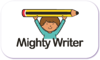 A standardised image for one of Louise Dawson's Partner companies - the company logo within a white rectangle with rounded corner for use on Louise's homepage. Mighty Writer, the best non-digital literacy development tool